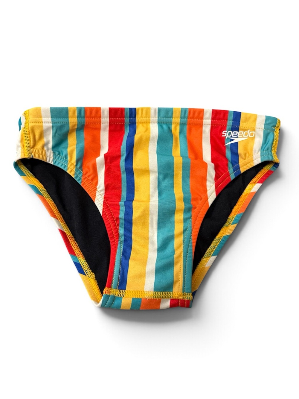 Speedo Boys' Multi-Stripe Swim Brief - Yellow/Orange/Blue